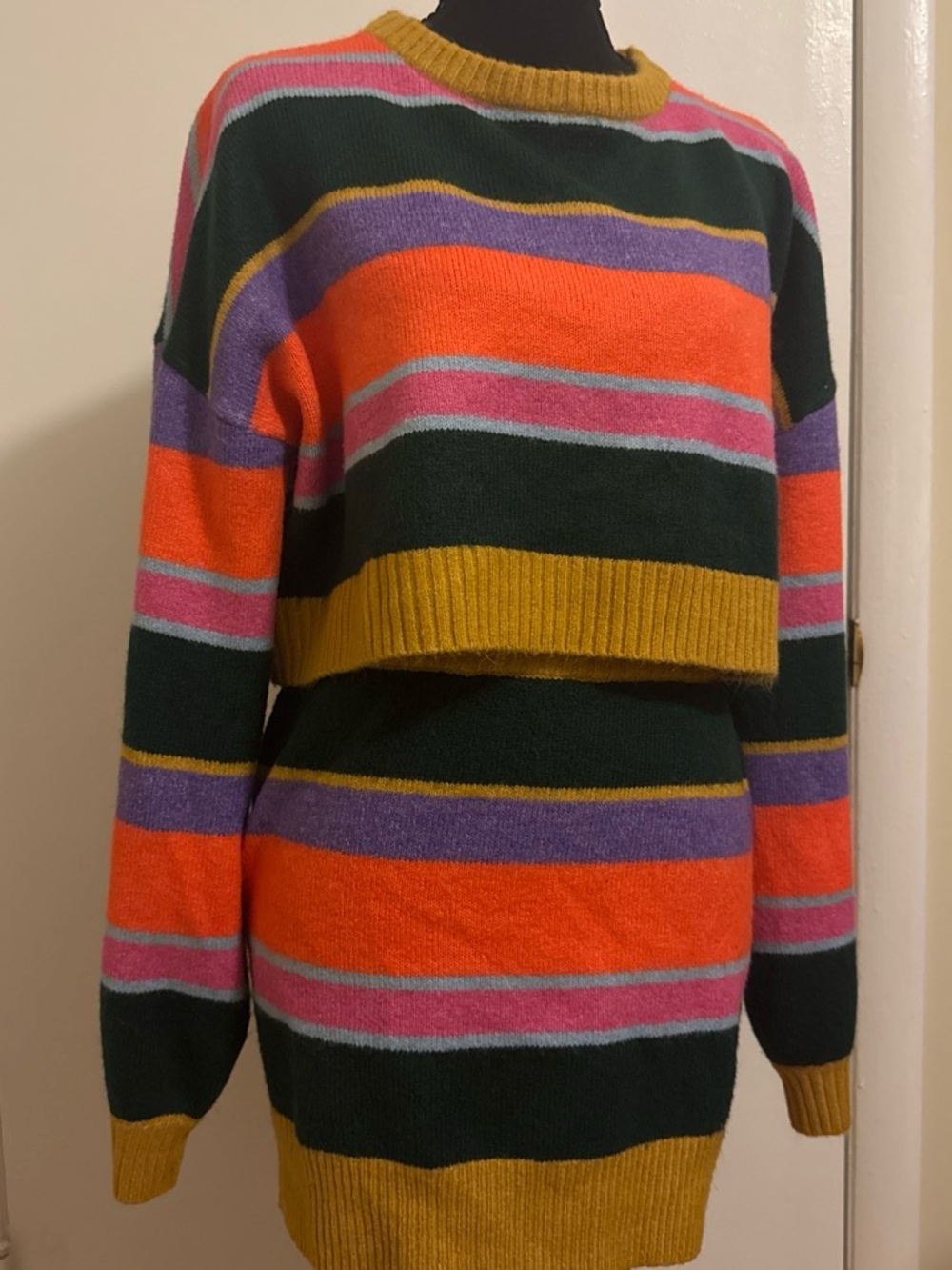 Fashion Nova Colorful Striped Cropped Sweater & Mini Skirt Set Size M